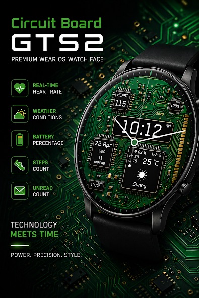 Circuit Board GTS2 watch face preview