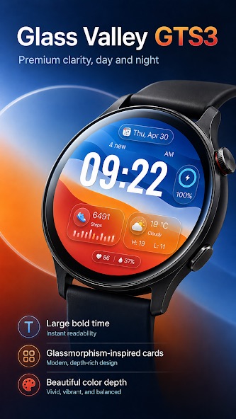 Liquid Glass Valley GTS3 watch face