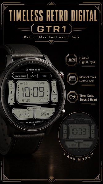Timeless Retro Digital GTR1 watch face preview
